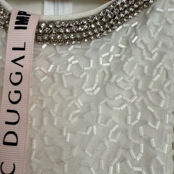 NWT Mac Duggal White Beaded Sleeveless High Neck Column Gown - Picture 5 of 7